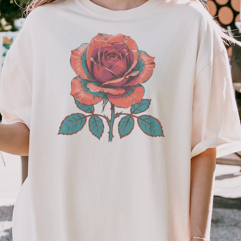 Crimson Rose Blooming with Teal Underlayer Tee